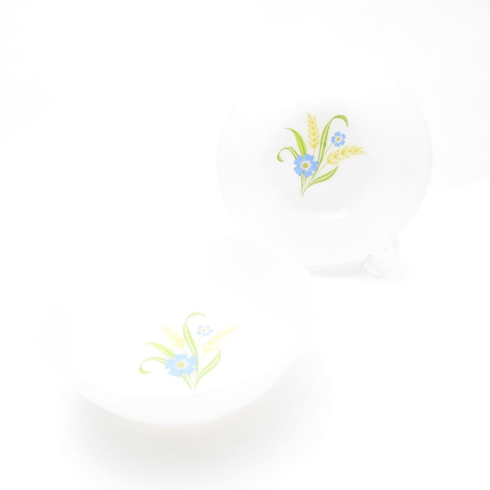 Fire-King ファイヤーキング フォーゲットミーノット ベリーボウル 2枚 ミルクガラス ペア 50～60年代初頭 ヴィンテージ SY10286A3 【中古】