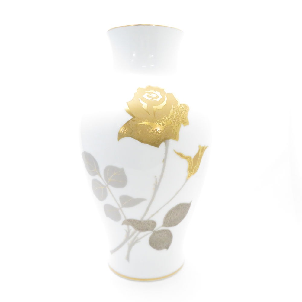 美品 OKURA 大倉陶園 金蝕バラ 花瓶 花びん フラワーベース インテリア 花器 SY11123G2 【中古】