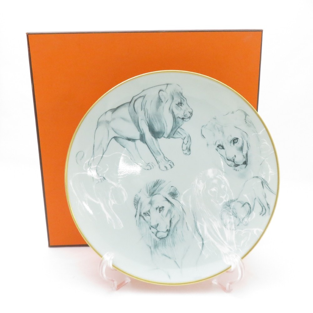 未使用 HERMES エルメス Carnets d'Equateur 赤道直下のスケッチ(ライオン） 中皿 21cmデザートプレート テーブルウェア SU9271U2 【中古】