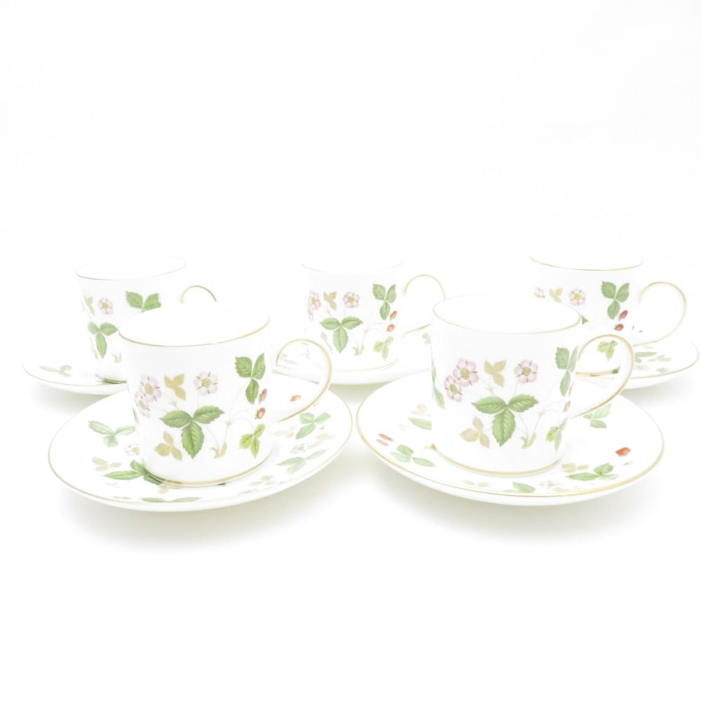 美品 WEDGWOOD ウェッジウッド ワイルドストロベリー コーヒーカップ＆ソーサー 5客 セット キャン 珈琲 英国 花柄 金彩 SU9281U2 【中古】