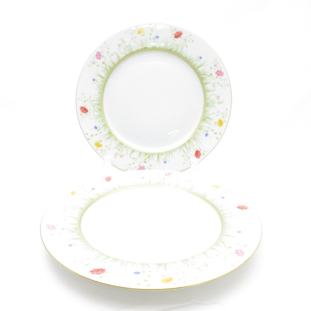 美品 HAVILAND アビランド リモージュ フロラリー Floralies 中皿 2枚 ペア 21cmプレート 花 デザート レア 希少 SU9592B4 【中古】