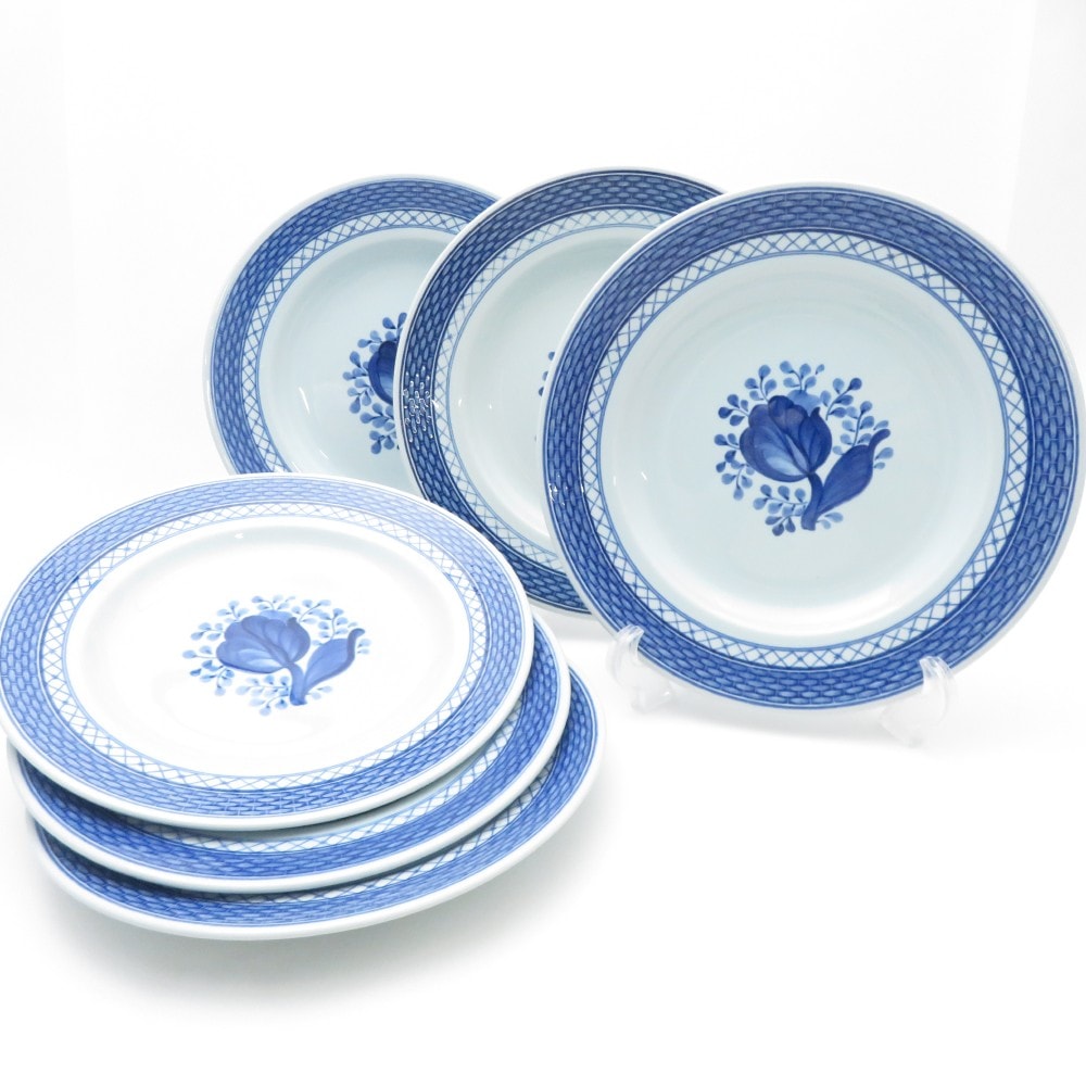  ROYAL COPENHAGEN ロイヤルコペンハーゲン トランクェーバー ブルー 中皿 6枚 20cmプレートセット ラウンド 青 花 北欧 SU9634S2 【中古】