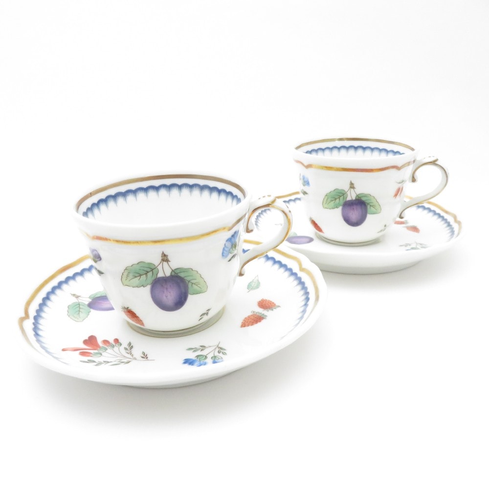 美品 Richard Ginori リチャードジノリ イタリアンフルーツ カップ＆ソーサー 2客 ペア デミタス エスプレッソ SO2232F2 【中古】