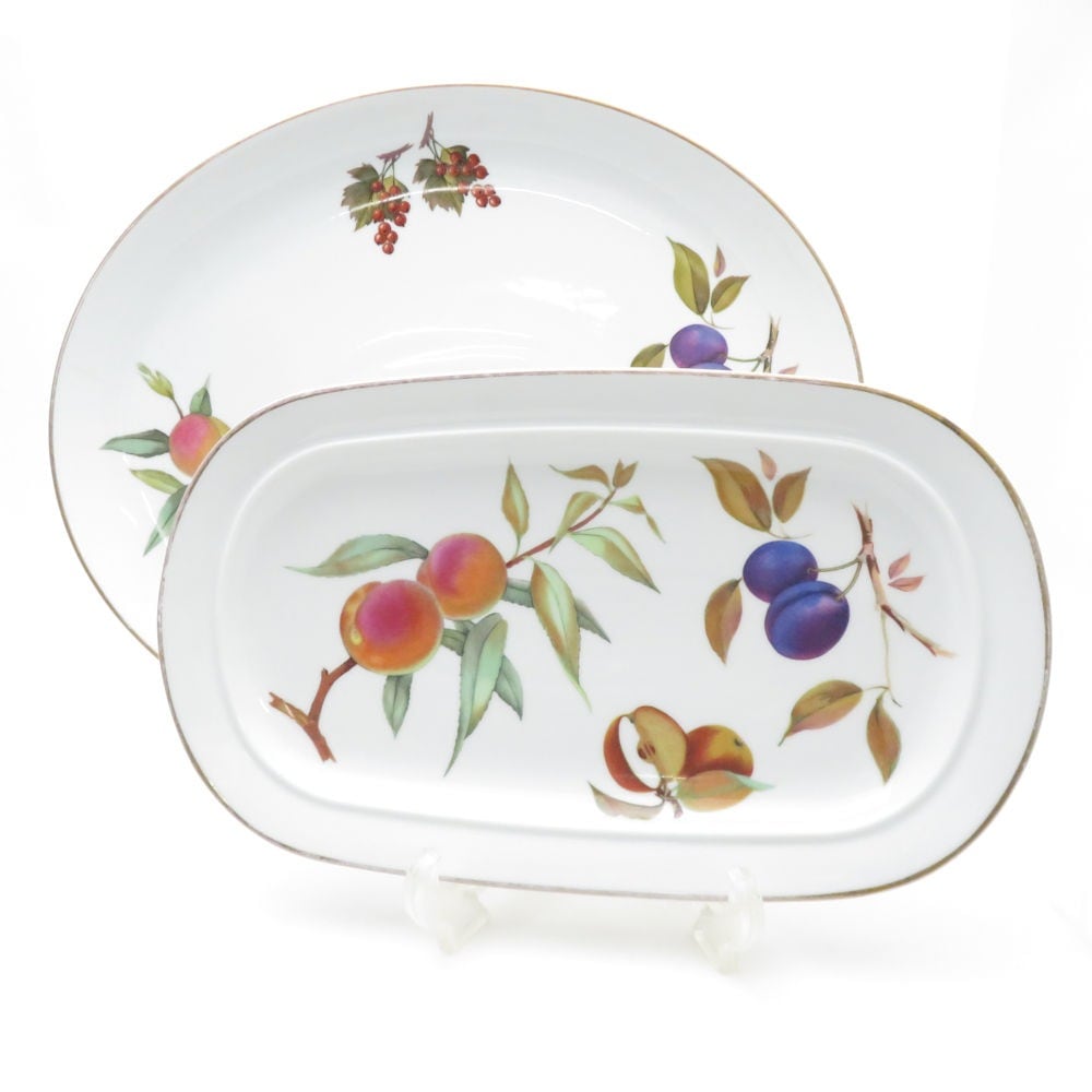 ROYAL WORCESTER ロイヤルウースター イヴシャム オーバル皿2種 2枚 プレートセット サンドイッチトレイ プラタ SU9794V1 【中古】