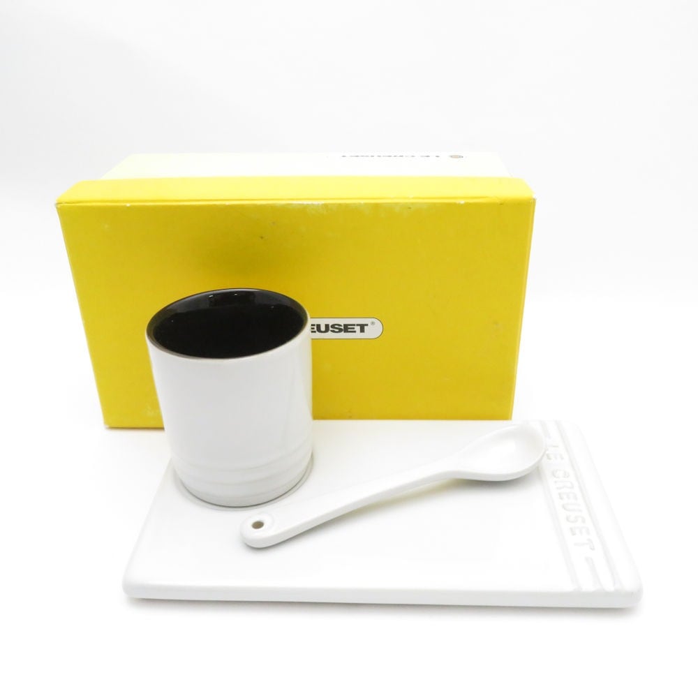 美品 Le Creuset ルクルーゼ Appetizer Set アペタイザー カップ&トレイ&スプーン 3点 ストーンウェア セット オードブル 前菜 食器 陶器 SU10121A1 【中古】