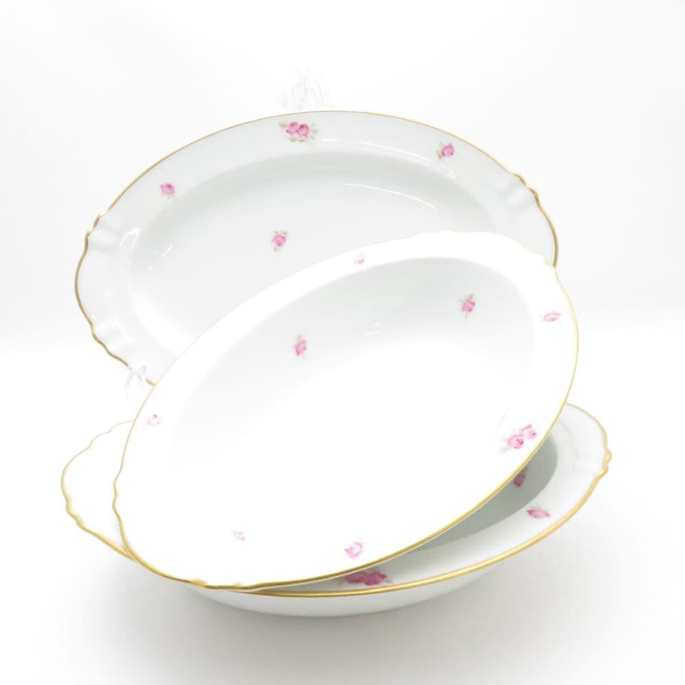 美品 OKURA 大倉陶園 ピンクローズ オーバル皿2種 3枚 プレートセット ディッシュ 小花柄 薔薇 金 SU10590B2 【中古】
