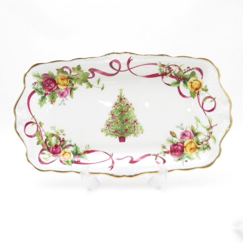 未使用 ROYAL ALBERT ロイヤルアルバート オールドカントリーローズ クリスマスツリー サンドイッチトレイ 30cmプレート 大皿 トレー ホリデー SM3702C1 【中古】