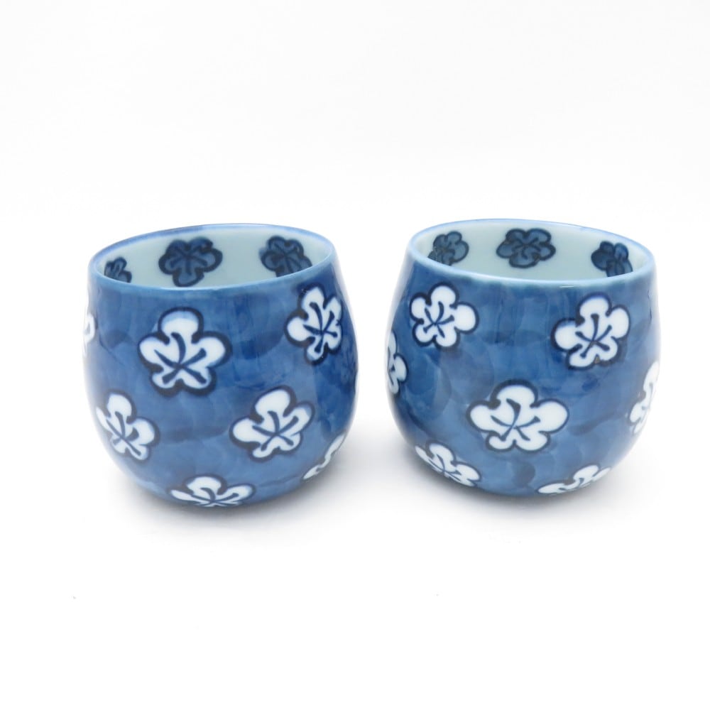 美品 Gen-emon 源右衛門窯 古染風梅紋 湯呑 2点 ペア カップ SY11324G1 【中古】