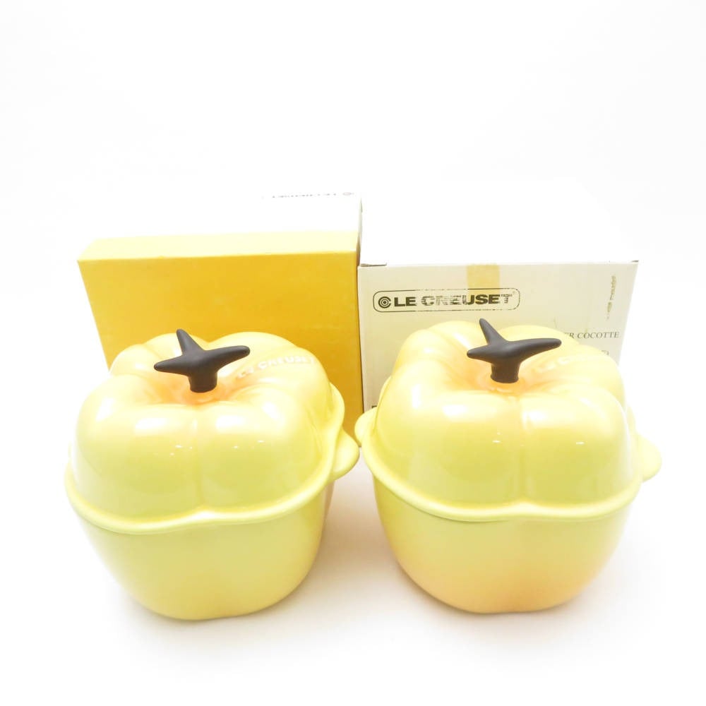 美品 Le Creuset ルクルーゼ ベジタブルシリーズ ココット 2点 ペア ピーマン パプリカ SM3765S2 【中古】