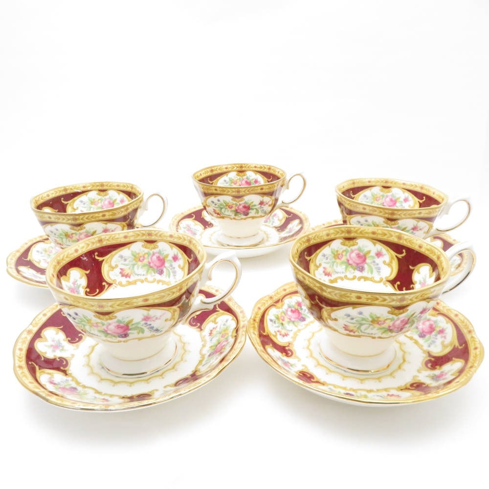 ROYAL ALBERT ロイヤルアルバート レディハミルトン ティーカップ＆ソーサー 5客 セット SY11642A1 【中古】