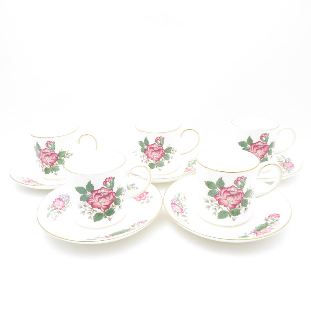 美品 WEDGWOOD ウェッジウッド チャーンウッド コーヒーカップ＆ソーサー 5客 キャン 珈琲 金彩 黒壺 英国 SU11106B4 【中古】