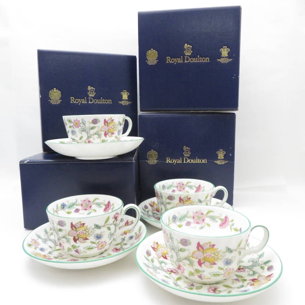 美品 MINTON ミントン ハドンホール ティーカップ&ソーサー 4客 セット ロイヤルドルトン 花柄 紅茶 英国 SU10996D1 【中古】