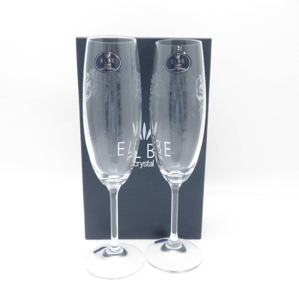 未使用 ELBE crystal エルベクリスタル 品番:40415 C5194/220/2P シャンパングラス 2客 クリスタル エヴァ ペア H22 SY11505B3 【中古】