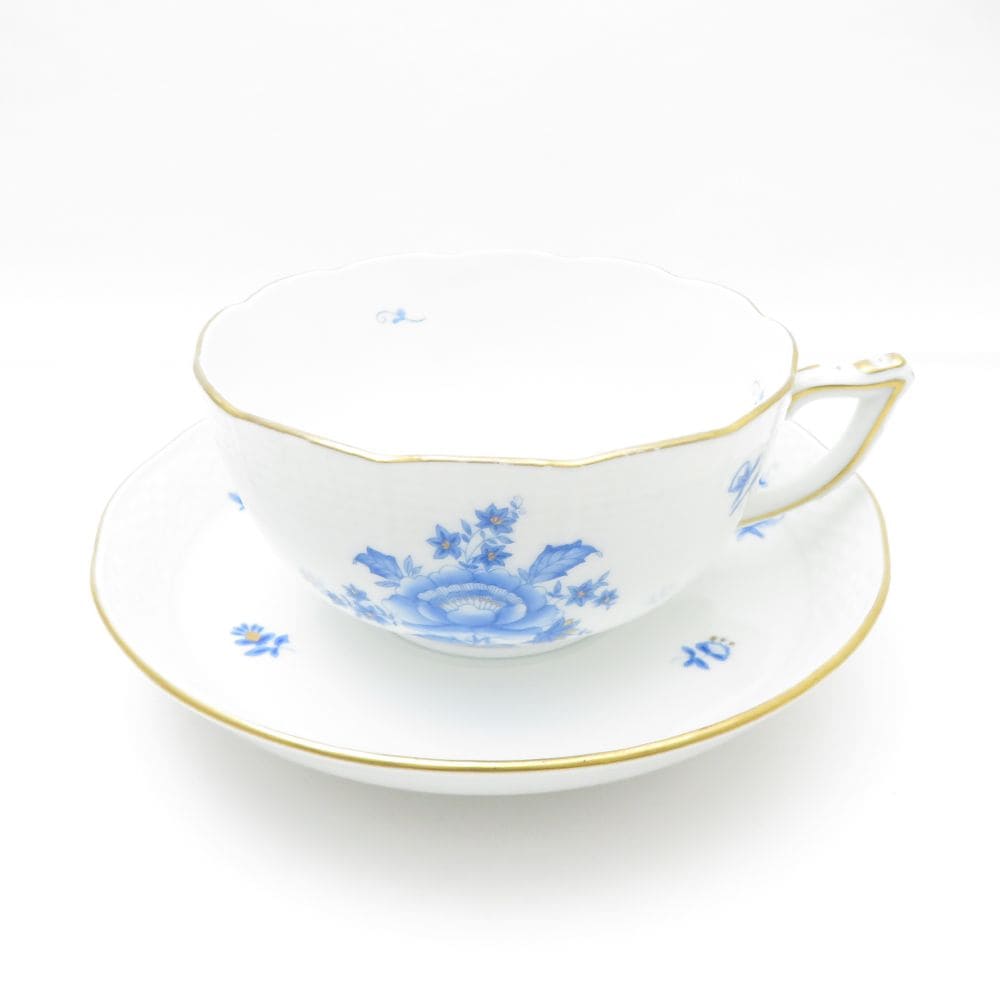 美品 Herend ヘレンド 南京ブーケ ブルー NBB 720 カップ＆ソーサー 1客 大 碗皿 ティー コーヒー テーブルウェア SU11248F2 【中古】