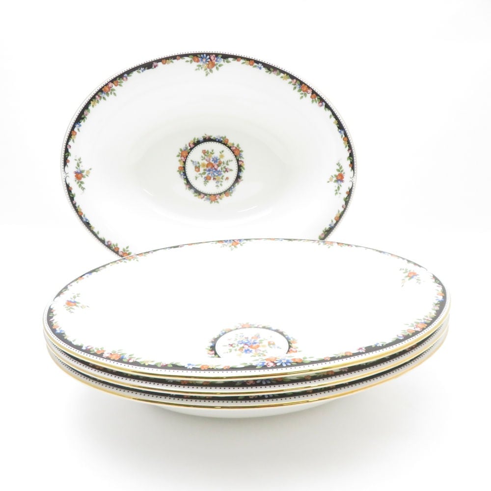 美品 WEDGWOOD ウェッジウッド オズボーン オーバルディッシュ 4枚 セット ベジタブルボウル 深皿 プレート SU11392S3 【中古】