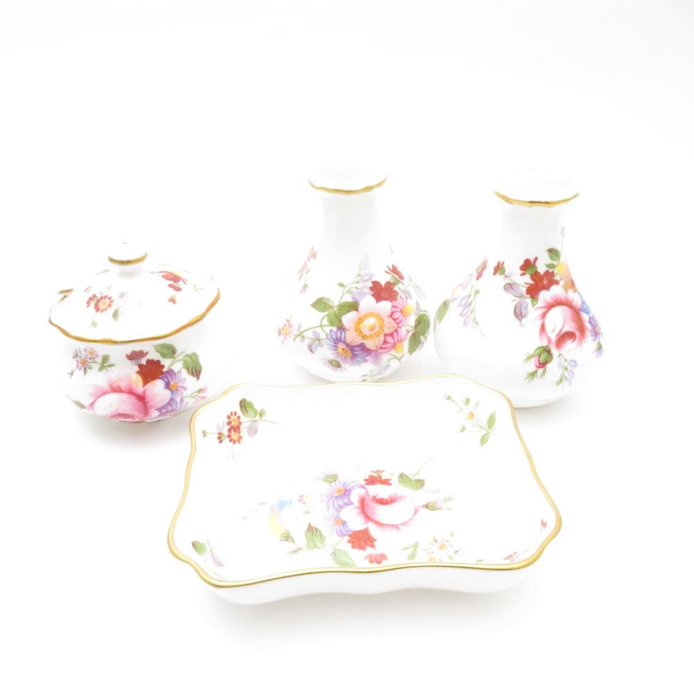 美品 Royal Crown Derby ロイヤルクラウンダービー ポジ― 小皿 ソルト&ペッパー&マスタードポット 4点 セット スパイスジャー 調味料入れ 英国 SU11444E2 【中古】