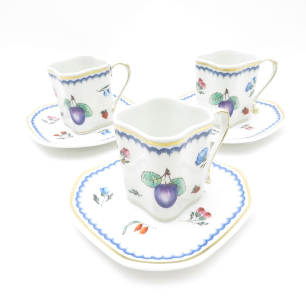 Richard Ginori リチャードジノリ イタリアンフルーツ デミタスカップ＆ソーサー 3客 セット スクエア SM3801H1 【中古】