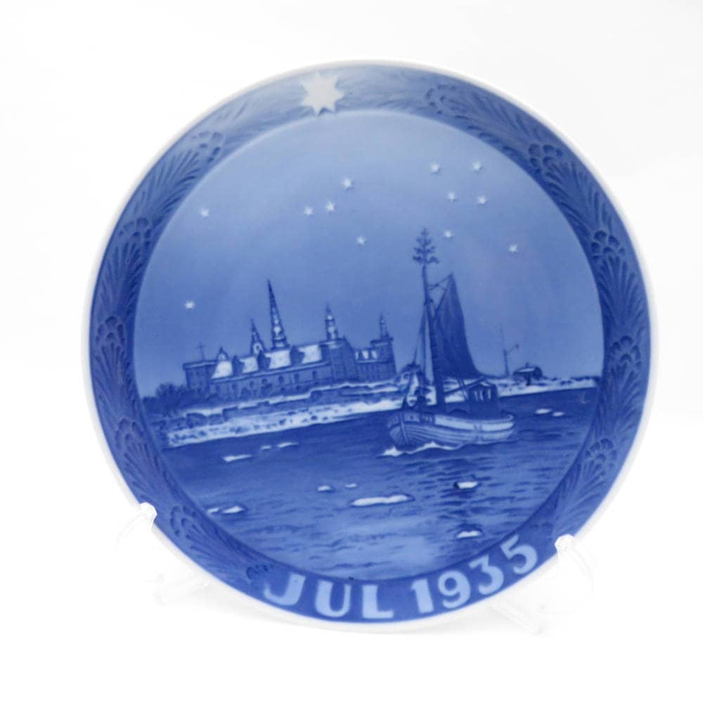 美品 ROYAL COPENHAGEN ロイヤルコペンハーゲン 1935年「クロンボー城沖の漁船」 イヤープレート 1枚 ウォールプレート 飾皿 昭和10年 SY12204B4 【中古】