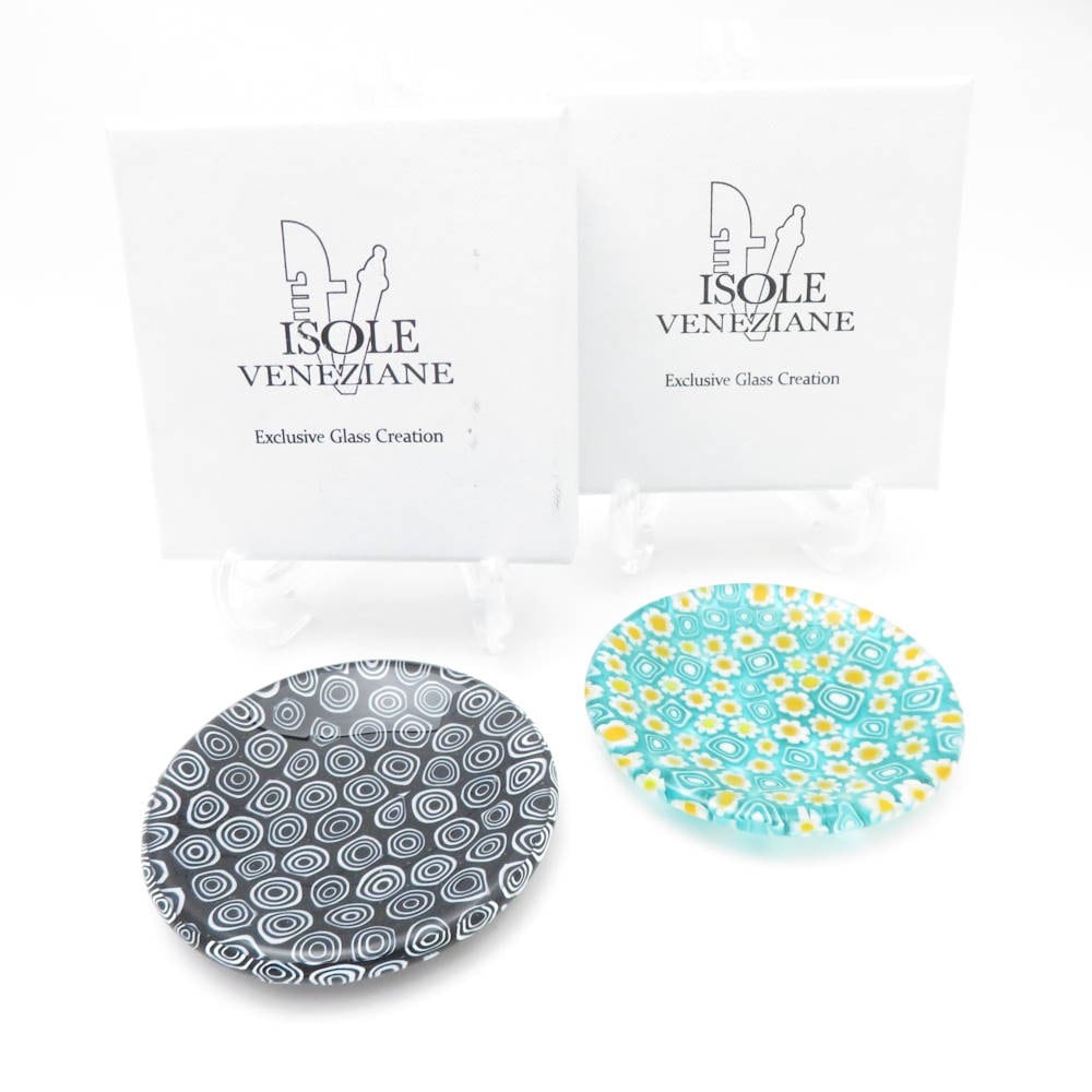 未使用 ERCOLE MORETTI エルコーレモレッティ ミレフィオーリ(ミルフィオリ)ヴェネチアングラス ムラーノガラス 8cmプレート 2枚 セット 小皿 ベネチアン イタリア 芸術 SU11848R1 【中古】