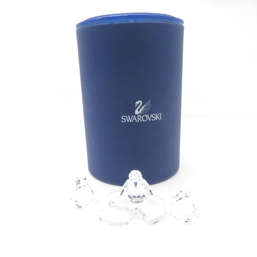 美品 SWAROVSKI スワロフスキー 209588 ベビーペンギン フィギュリン 3点 クリスタル オブジェ 3羽セット 動物 置物 インテリア SU11727B2 【中古】