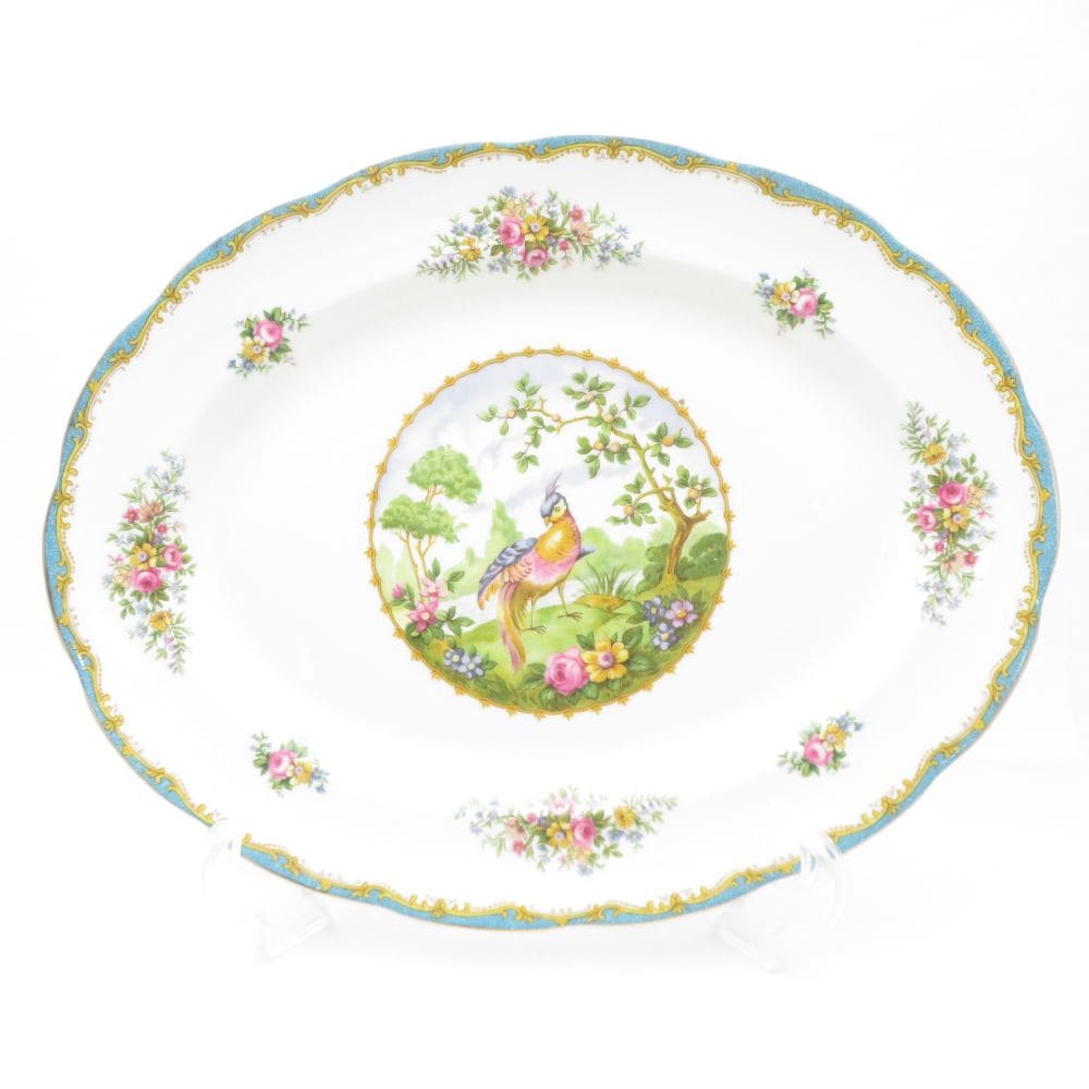 美品 ROYAL ALBERT ロイヤルアルバート チェルシーバード オーバルプレート 1枚 プラター 大皿 パーティートレイ 希少 レア SU11956L1 【中古】
