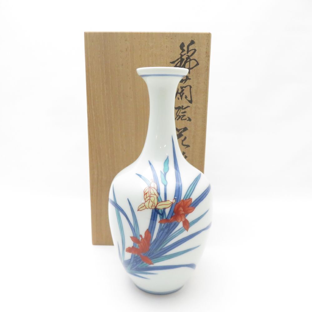 美品 今泉今右衛門 13代今泉今右衛門 錦蘭絵 花瓶 花びん ベース フラワー SY12435J2 【中古】