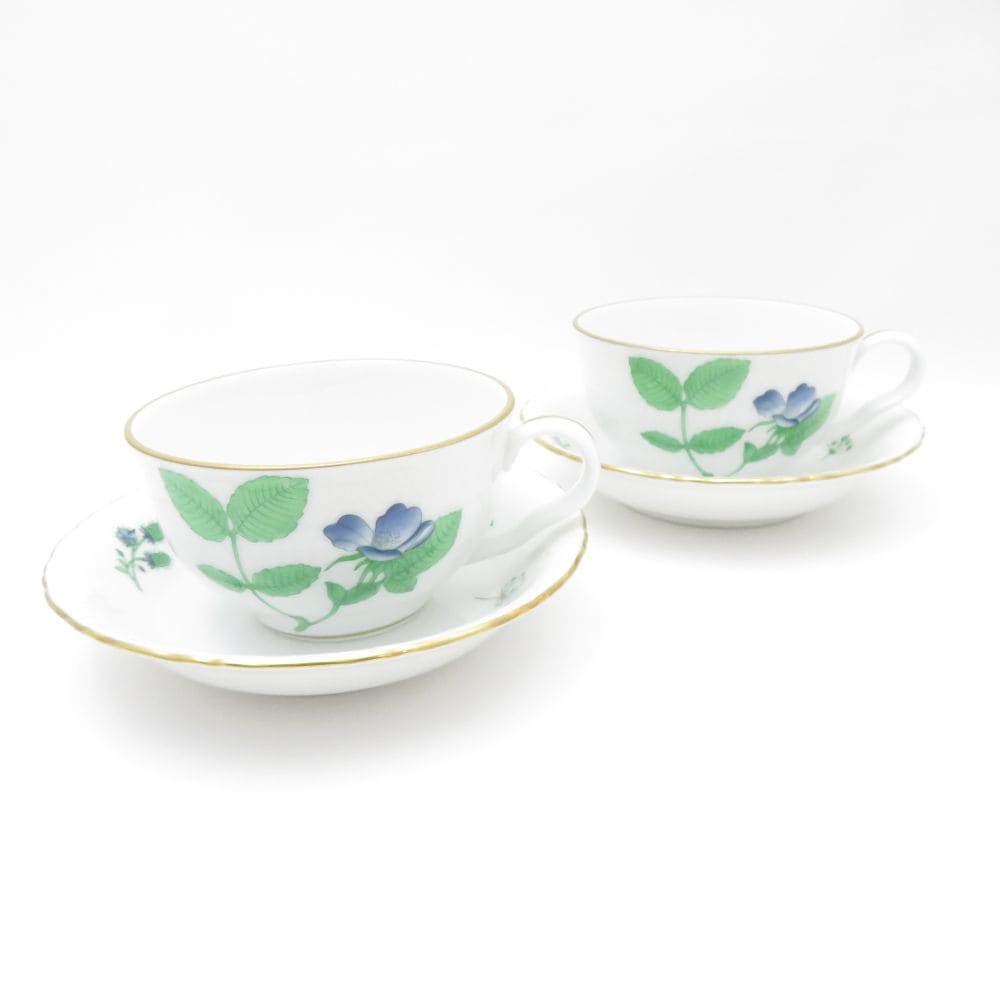 美品 Herend ヘレンド ハーブガーデン イングレース JDH ティーカップ＆ソーサー 2客 ペア ティー 花 フラワー SK52F1 【中古】