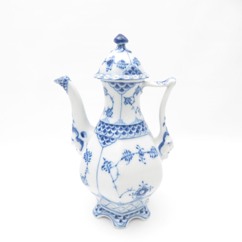 未使用 ROYAL COPENHAGEN ロイヤルコペンハーゲン ブルーフルーテッドフルレース 顔付 1030 コーヒーポット ダブルフェイス 珈琲 SY12511D1 【中古】