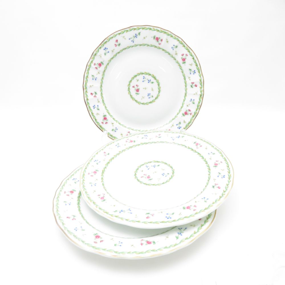 美品 BERNARDAUD LIMOGES ベルナルドリモージュ Artois vert アルトワ ベール 中皿 3枚 21cmプレートセット デザート 金彩 花 SU11973S2 【中古】