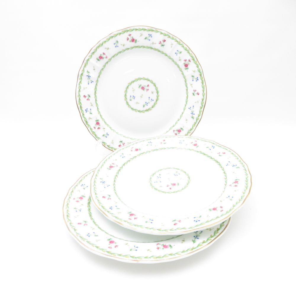 美品 BERNARDAUD LIMOGES ベルナルドリモージュ Artois vert アルトワ ベール 中皿 3枚 21cmプレートセット デザート 金彩 花 SU11974S2 【中古】