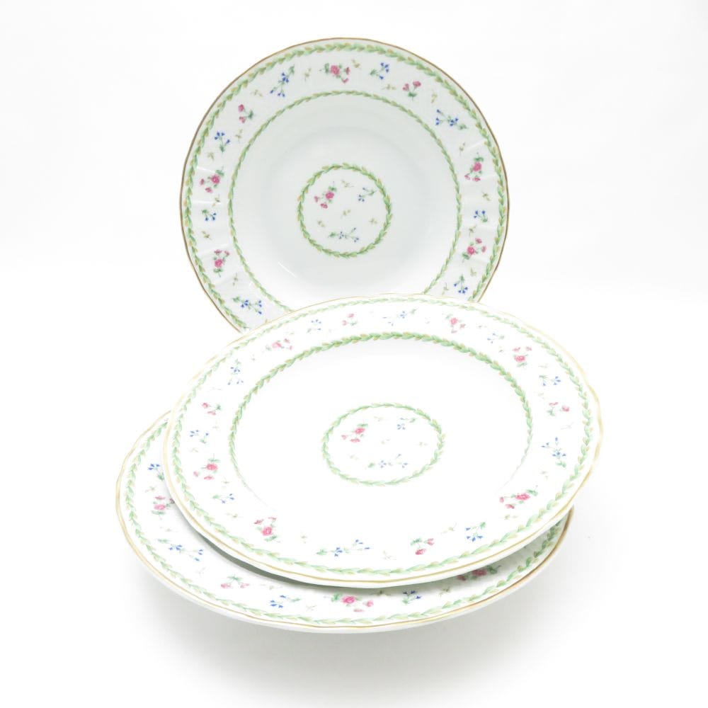 美品 BERNARDAUD LIMOGES ベルナルドリモージュ Artois vert アルトワ ベール 深皿 3枚 23cmプレートセット ディープ 金彩 花 SU11976S2 【中古】