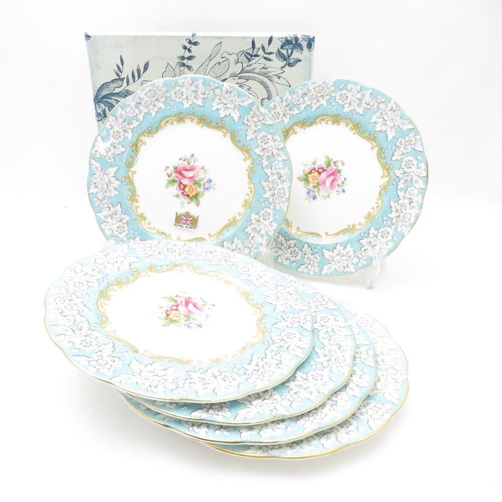 美品 ROYAL ALBERT ロイヤルアルバート エンチャントメント 中皿 6枚 セット 18cmプレート ケーキ デザート 英国 SU12049T2 【中古】