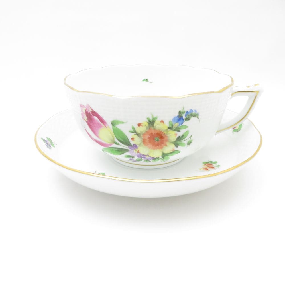 美品 Herend ヘレンド チューリップの花束 BT 720 モーニングカップ＆ソーサー 1客 ミルク コーヒー スープ ティー SO3157T2 【中古】