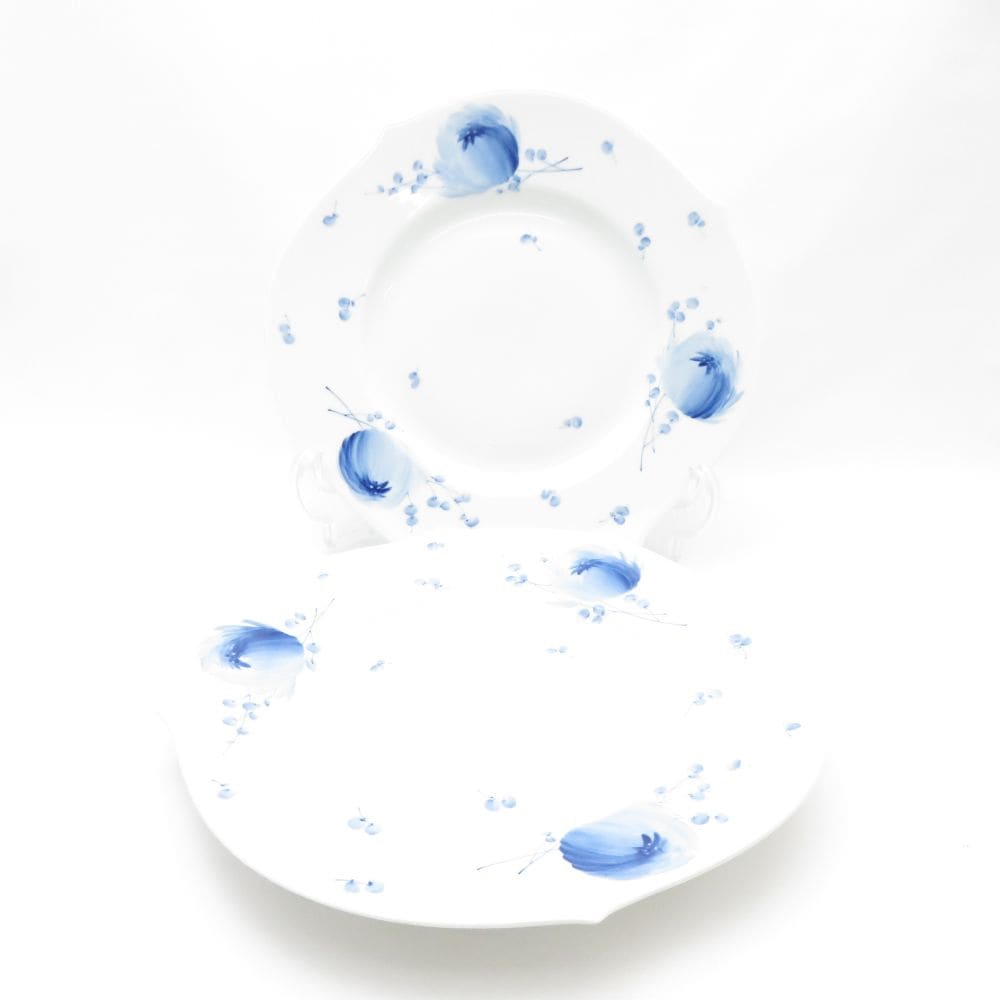 美品 MEISSEN マイセン 青い花 大皿 2枚 ペア 28cmプレート ディナー SO3186T2 【中古】
