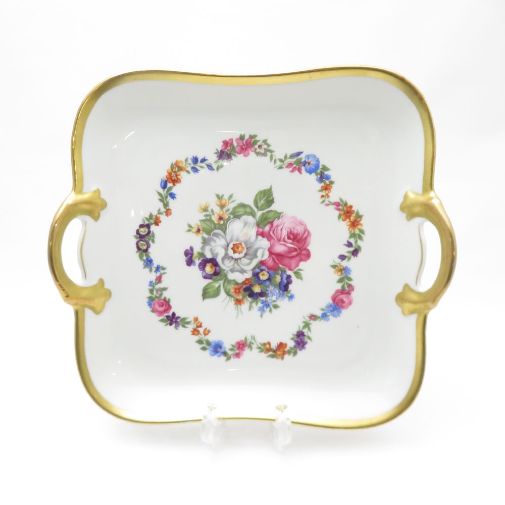 SHUMANN BAVARIA シューマンババリア ドレスデンフラワー 角皿 トレイ トレー ST488H2 【中古】