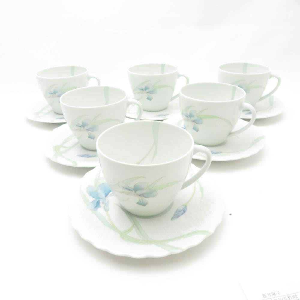 美品 GeorgerBoyer ジョルジュボワイエ LIMOGES リモージュ Iris Sauvage イリスソバージュ コーヒーカップ＆ソーサー 6客 セット アイリス 花柄 テーブルウェア SU12227H2 【中古】