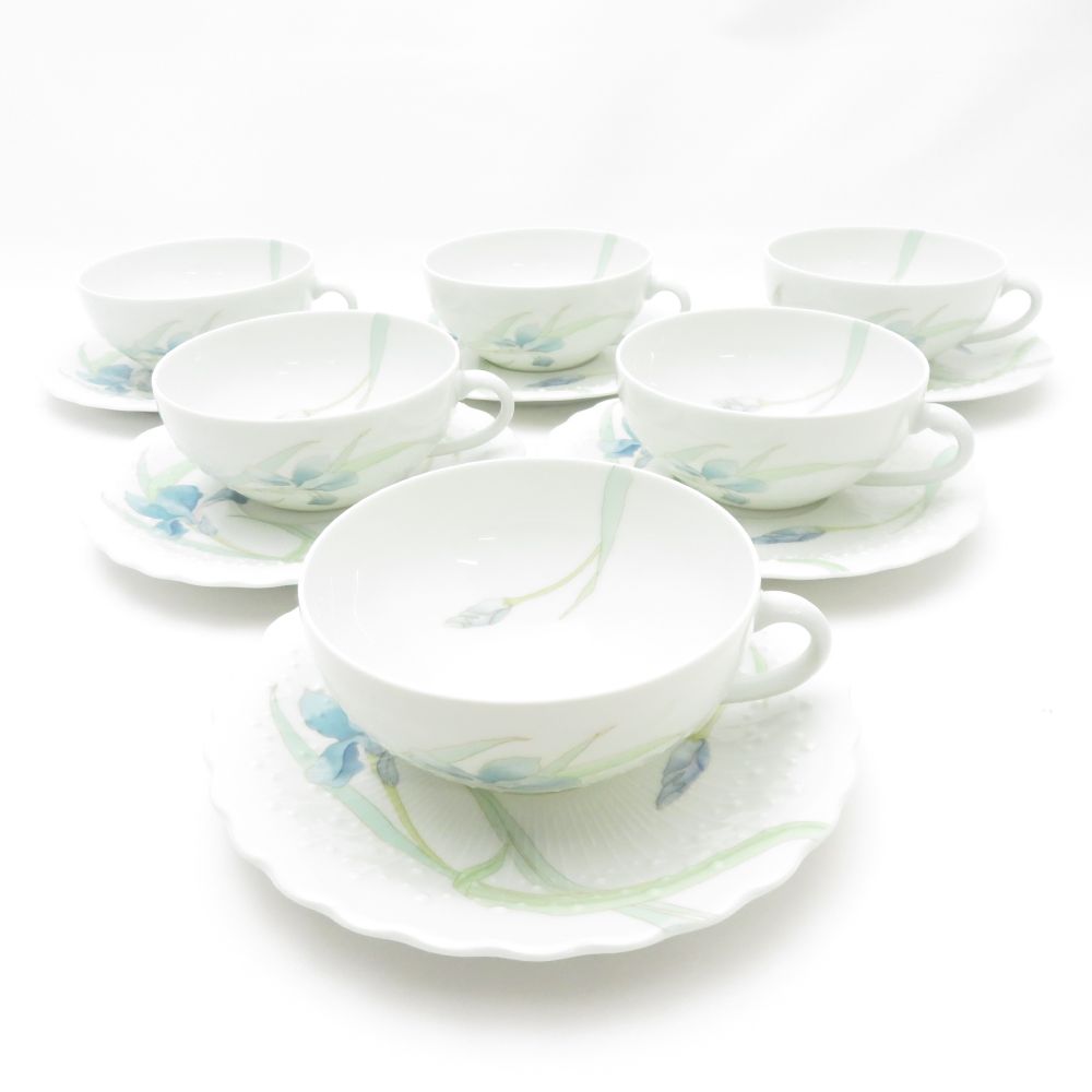 美品 GeorgerBoyer ジョルジュボワイエ LIMOGES リモージュ Iris Sauvage イリスソバージュ ティーカップ＆ソーサー 6客 セット アイリス 花柄 テーブルウェア SU12228H2 【中古】