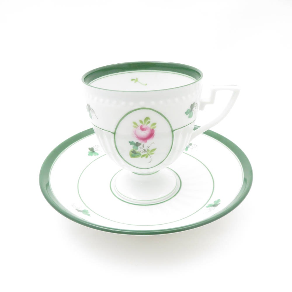 美品 Herend ヘレンド ウィーンの薔薇 4985 VRH アンピールカップ＆ソーサー 1客 バラ チョコレート レア 希少 SY12582H1 【中古】