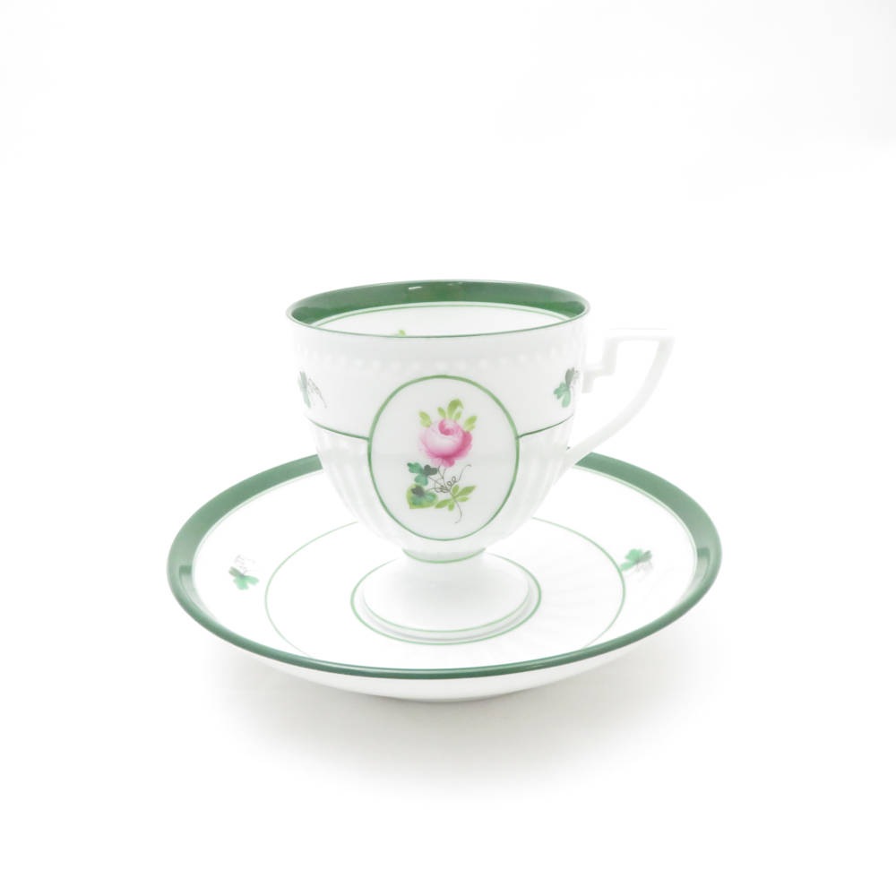 美品 Herend ヘレンド ウィーンの薔薇 4985 VRH アンピールカップ＆ソーサー 1客 バラ チョコレート レア 希少 SY12583H1 【中古】