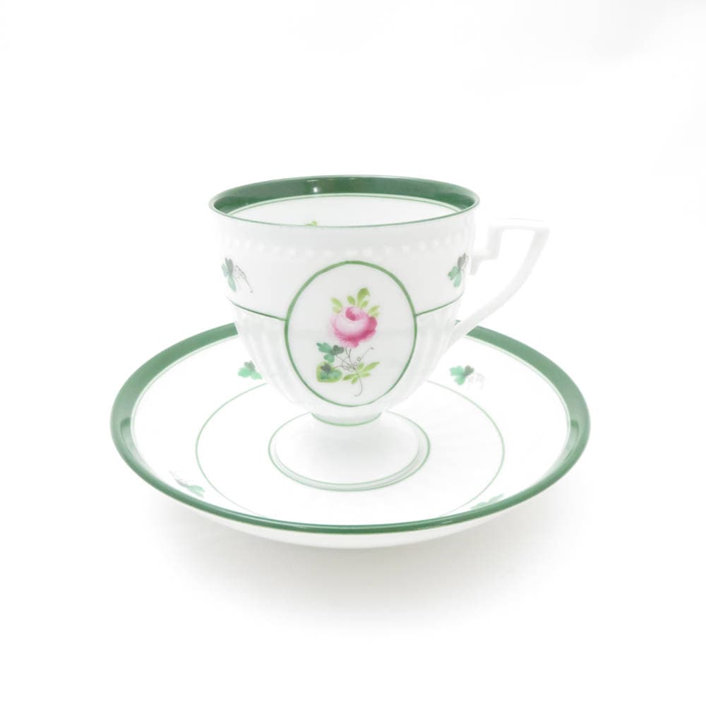 美品 Herend ヘレンド ウィーンの薔薇 4985 VRH アンピールカップ＆ソーサー 1客 バラ チョコレート レア 希少 SY12584H1 【中古】