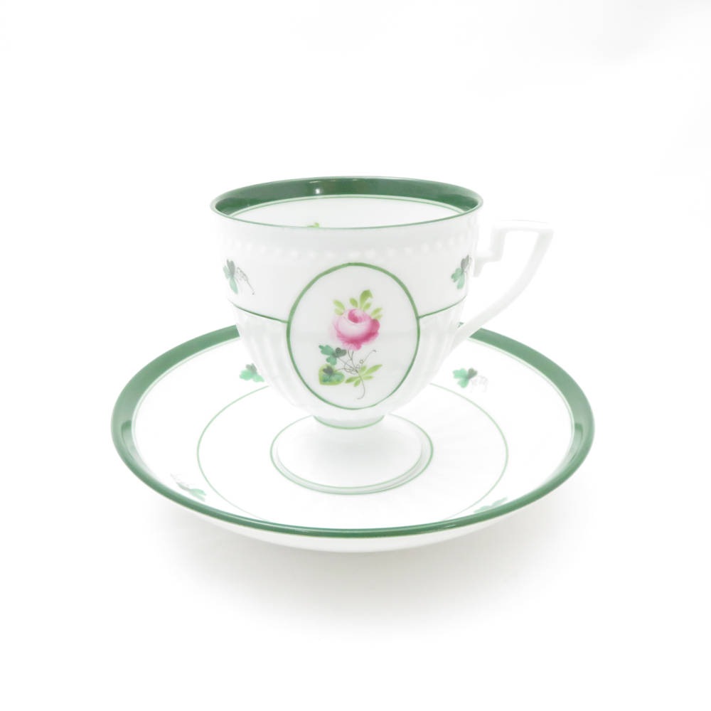 美品 Herend ヘレンド ウィーンの薔薇 4985 VRH アンピールカップ＆ソーサー 1客 バラ チョコレート レア 希少 SY12584H1 【中古】