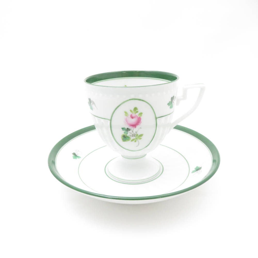 美品 Herend ヘレンド ウィーンの薔薇 4985 VRH アンピールカップ＆ソーサー 1客 バラ チョコレート レア 希少 SY12585H1 【中古】