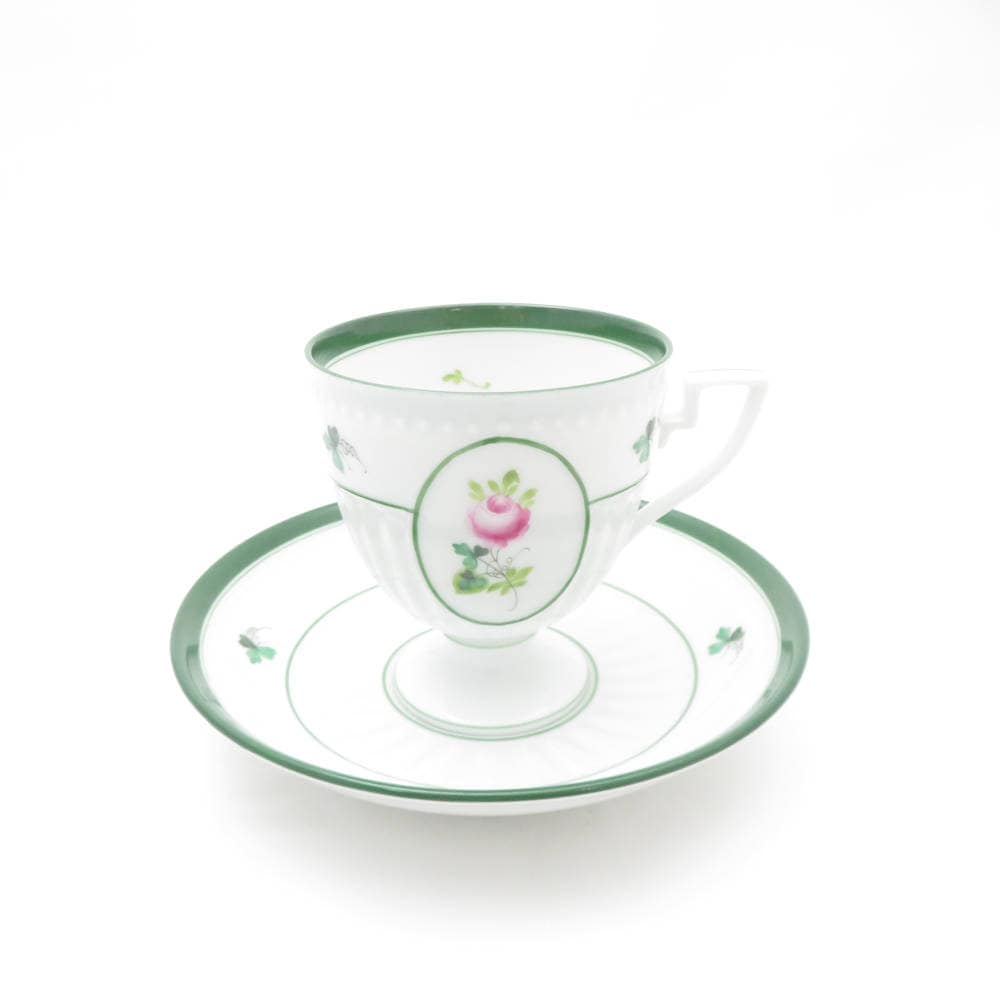 美品 Herend ヘレンド ウィーンの薔薇 4985 VRH アンピールカップ＆ソーサー 1客 バラ チョコレート レア 希少 SY12586H1 【中古】