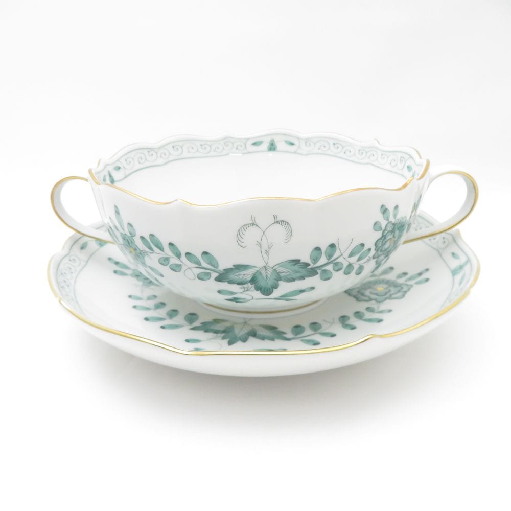 美品 MEISSEN マイセン インドの華 340310 スープカップ＆ソーサー 1客 希少 レア インディアンミドルグリーン SC7805D1 【中古】