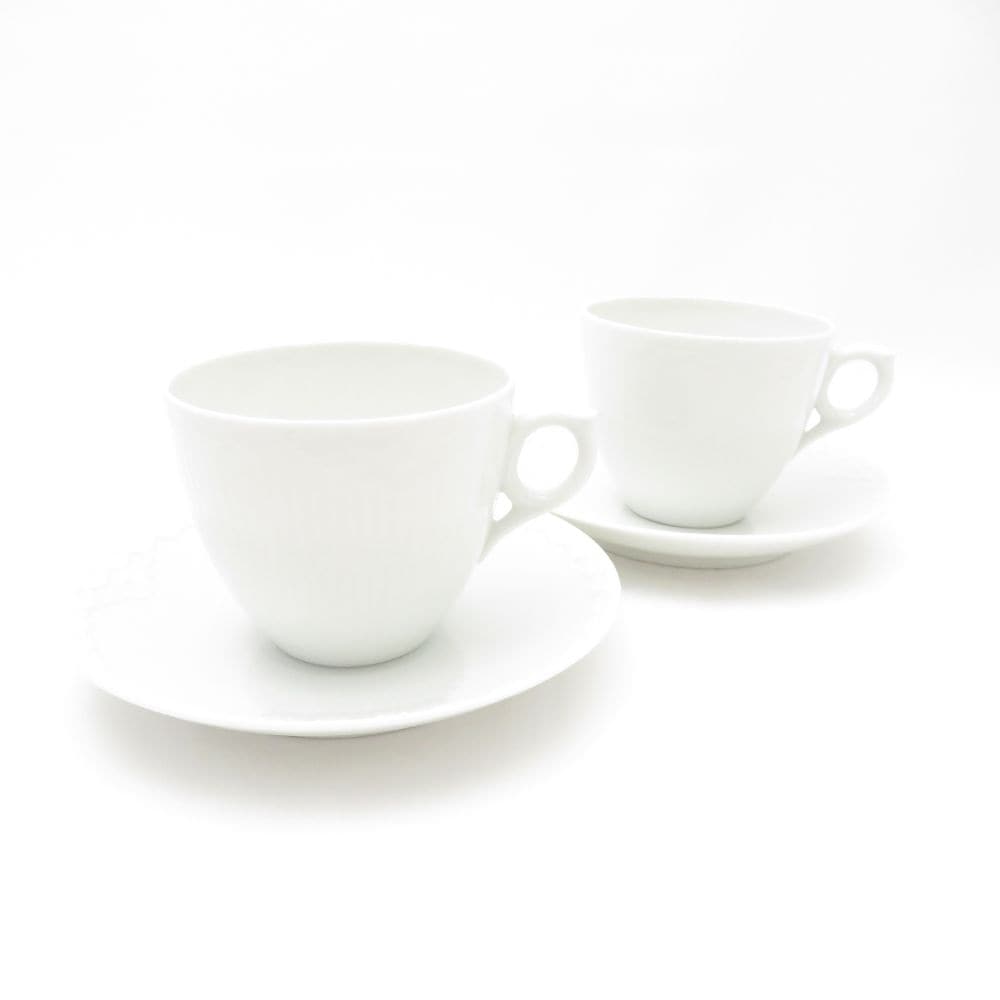 未使用 ROYAL COPENHAGEN ロイヤルコペンハーゲン ホワイトフルーテッドハーフレース コーヒーカップ＆ソーサー 2客 ペア SM4125B1 【中古】