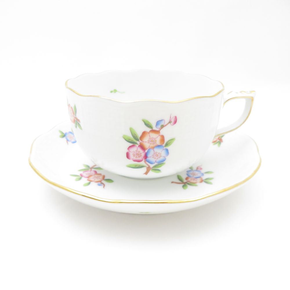 美品 Herend ヘレンド アップルブロッサム PC 0724 ティーカップ＆ソーサー 1客 200ml 花柄 フラワー SC7758B1 【中古】