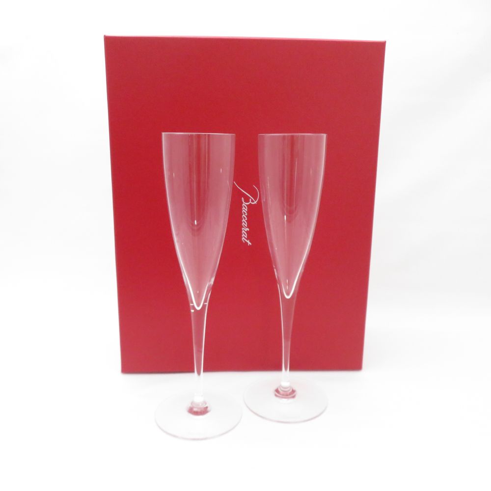 美品 Baccarat バカラ ドンペリニヨン シャンパングラス 2客 クリスタル H23.5cm ペア シャンパンフルート SC7787G1 【中古】
