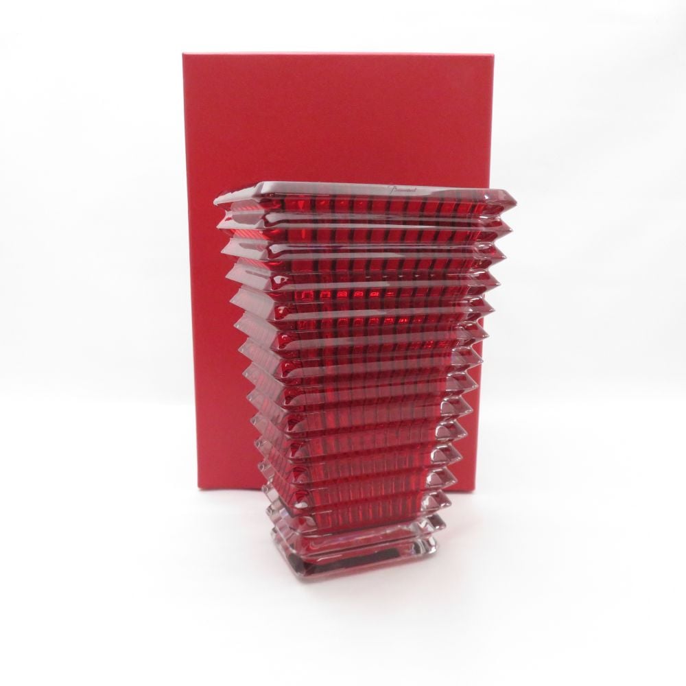 Baccarat バカラ EYE アイ ベース スクエア S 花瓶 クリスタル H20cm 赤 スクウェア フラワー 置物 飾壺 SU12231P1 【中古】