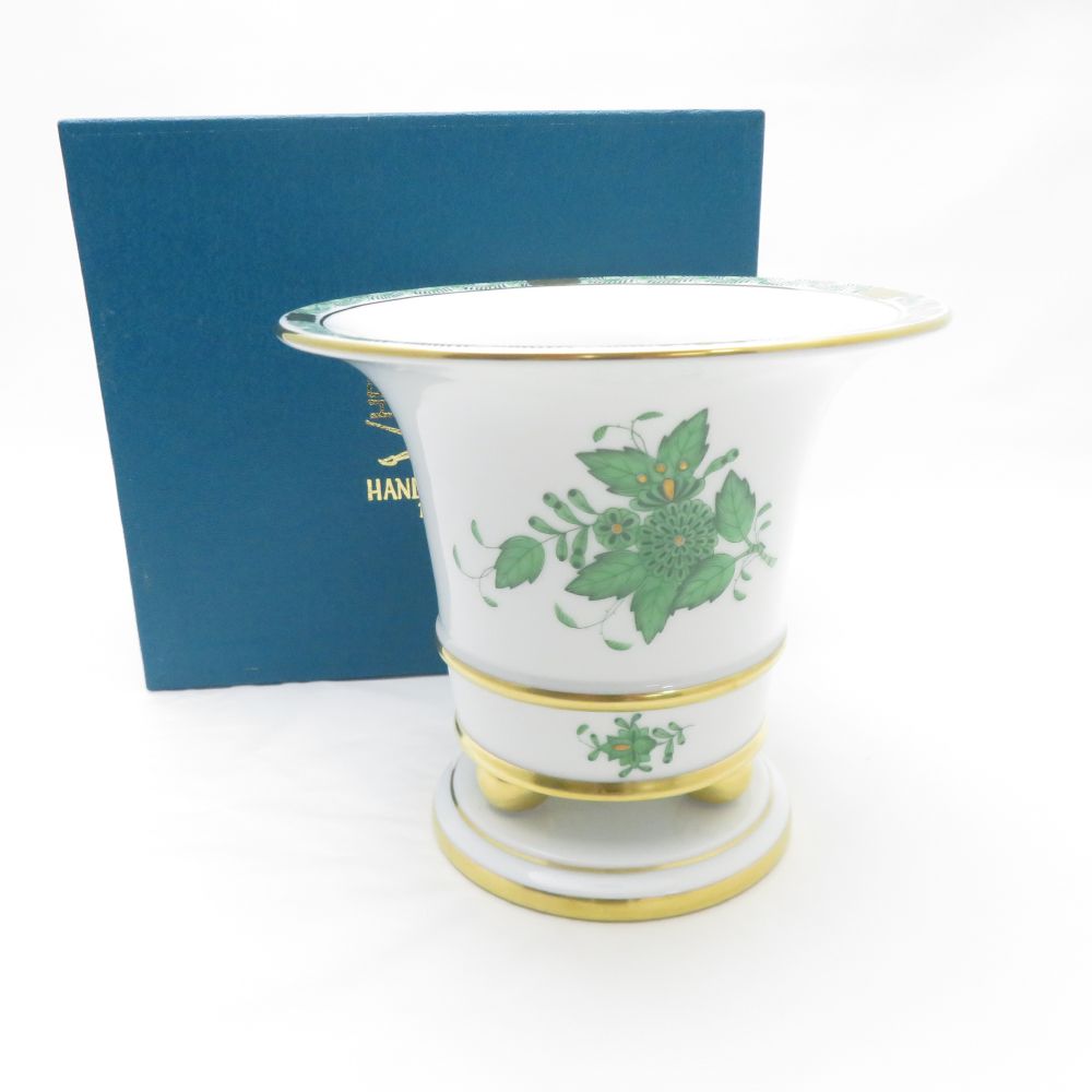 美品 Herend ヘレンド アポニーグリーン AV 6422 花瓶 1点 アンピールベース H13 脚付き インテリア SU12293L1 【中古】
