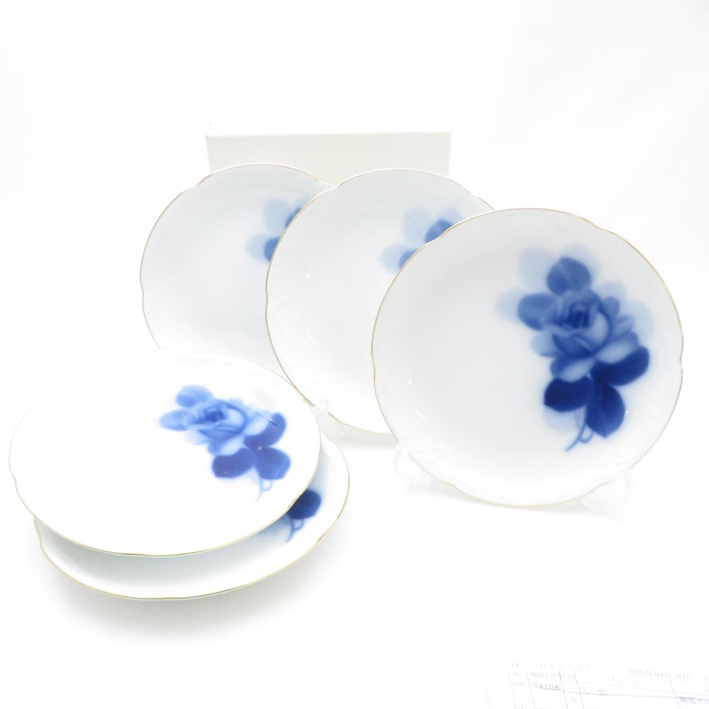 美品 OKURA 大倉陶園 ブルーローズ 銘々皿 5枚 15cmプレートセット パン ケーキ デザート SU12112X2 【中古】